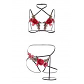 Ensemble harnais avec roses rouges - Lingerie BDSM Malins-Plaisirs