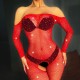 Combinaison sexy rouge avec strass - Lingerie soumise Malins-Plaisirs