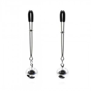 Pinces tétons à grelot débutant sur fond blanc - Boutique BDSM Malins-Plaisirs