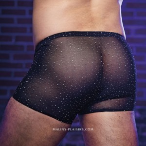 Boxer élégant mesh et strass - Lingerie BDSM homme Malins-Plaisirs