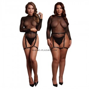 Body noir avec harnais BDSM - Lingerie Domina Malins-Plaisirs