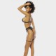 Ensemble lingerie 3 pièces femme en lycra laqué noir avec détails en cœur et effet cuir