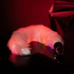 Buttplug lumineux avec queue de renard rose LED