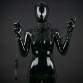 Collier BDSM gonflable en similicuir végan noir avec laisse métallique