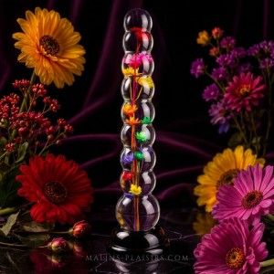 Gode anal à boules Everlasting Bloom avec fleurs colorées en résine époxy